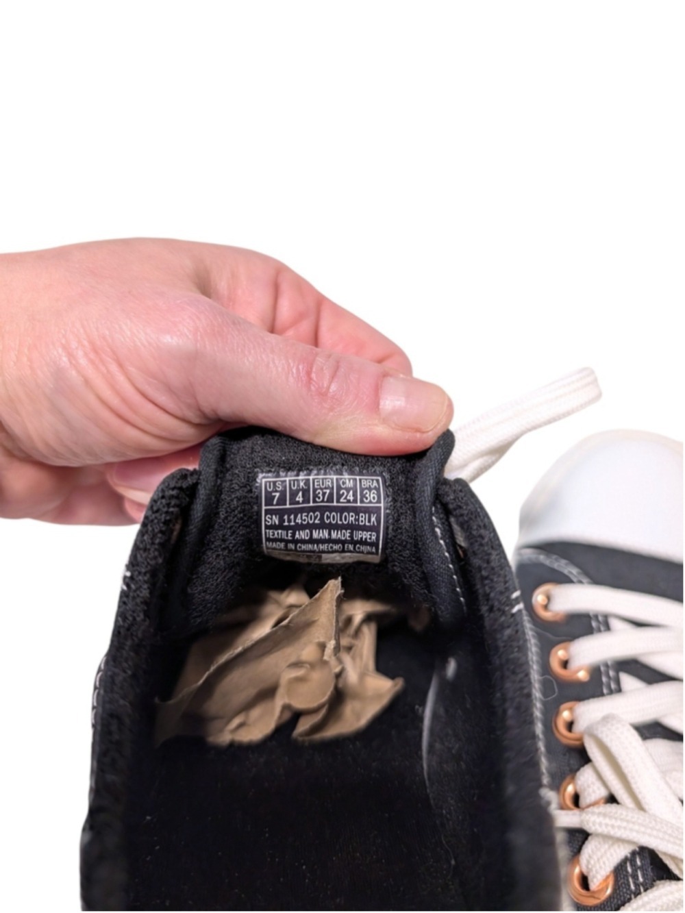 BOBS from Skechers Black White Canvas Sneakers Rose Gold Eyelets - Picture 8 of 9